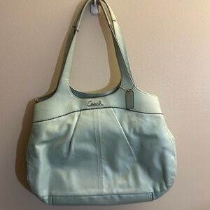 Coach handbag, leather, aqua